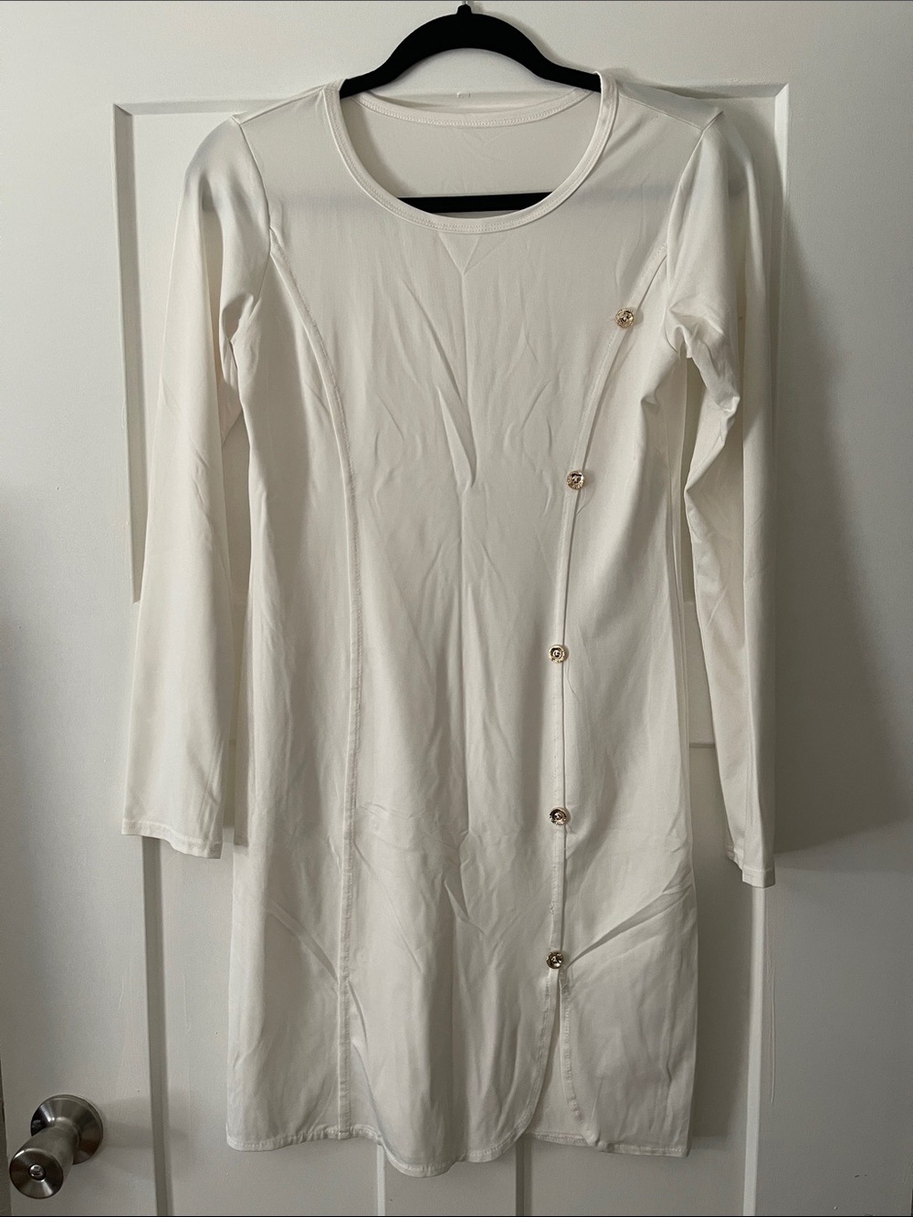 Source Unknown Cream Long Sleeve Button-Trim Dress